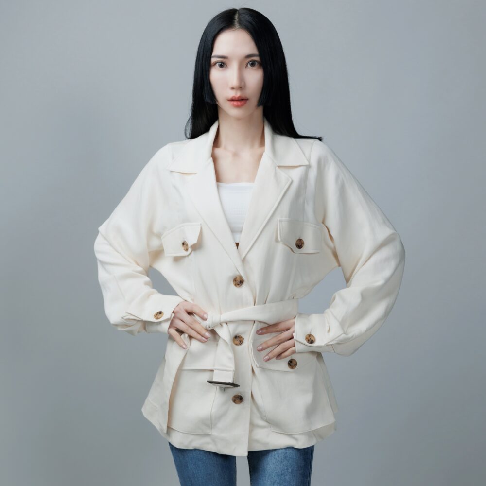 棉麻口袋獵裝外套~~白色(超特價款)